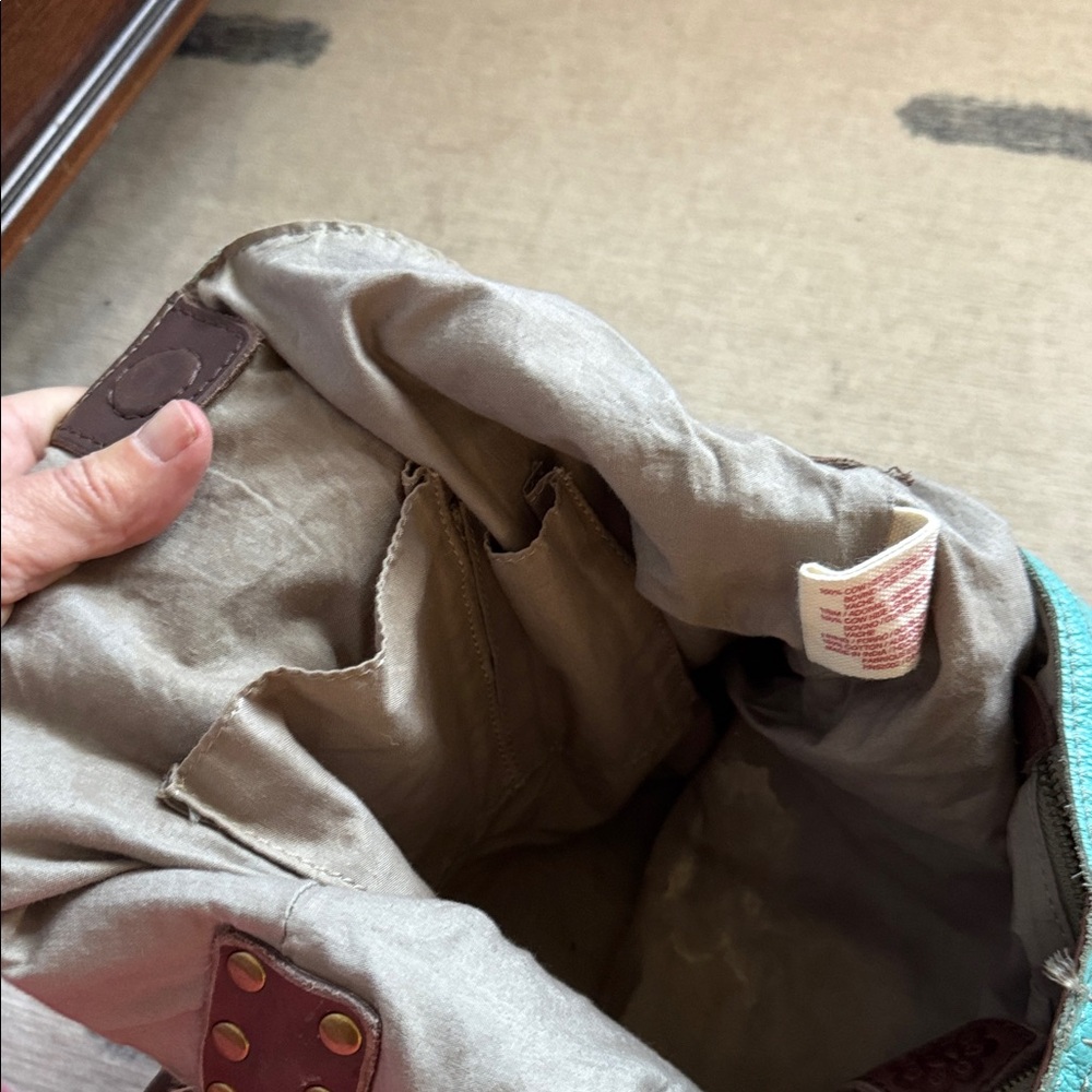 Lucky Brand Turquoise Leather Tote with Brown Handles - Picture 8 of 16